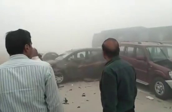 Road Accident, Terrible collision of vehicles due to fog