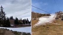 Sparse snow on Swiss ski slopes amid Europe’s unseasonably warm weather