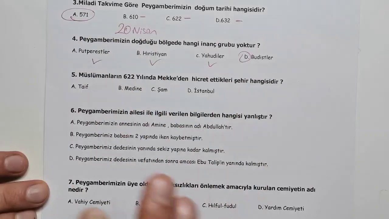 6.Sınıf Peygamberimizin Hayatı (SİYER) 1.Dönem 2.Yazılı Soruları ve Çözümü