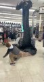 Kid Freaks Out When Halloween Decoration Ghost Stands Tall in Front of Him at Store