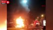 Kağıthane'de kundaklandığı iddia edilen kamyon alev alev yandı