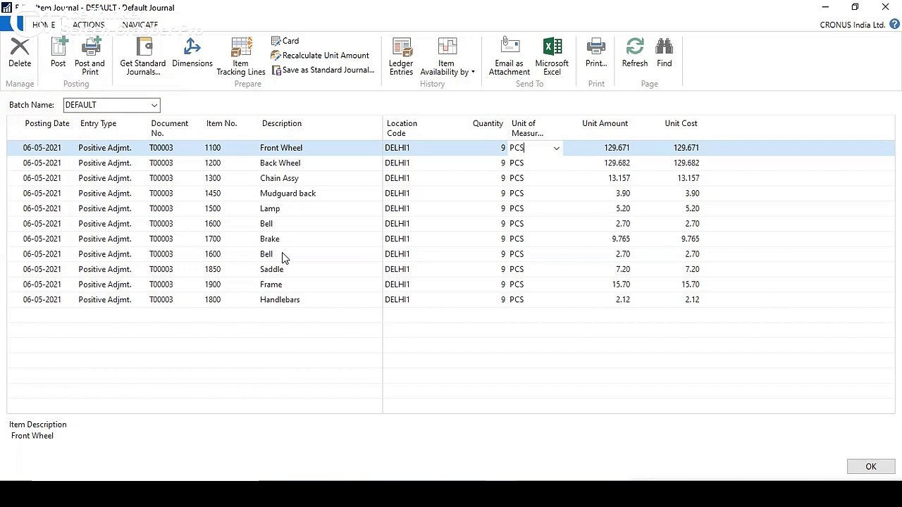 To Post Positive Adjustment Entries using Item Journal for Consuming Items, or Components