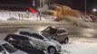 Rusya'da direksiyon başındayken uyuyakalan kamyon şoförü, park halindeki 9 aracı biçti