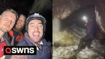 Terrifying moment amateur cave explorers narrowly escape from flooding tunnel