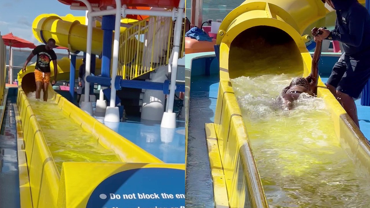 'I nearly drowned!' - Woman learns that water sliding isn't the easiest thing in the world