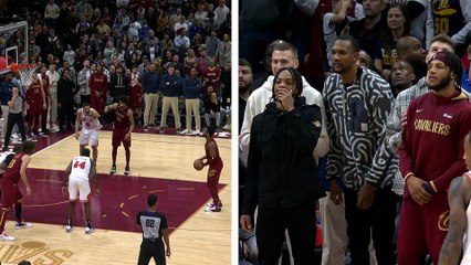 Cleveland Cavaliers splitscreen bench reaction to Donovan Mitchell’s putback