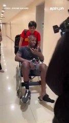Andrew Nicholson taken out of the Bay Area dugout in a wheel chair  #PBAFinals