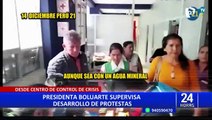 Presidenta Dina Boluarte supervisa centro de control de crisis en el Mindef