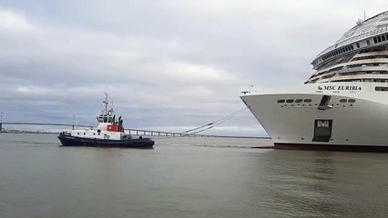 Le paquebot MSC Euribia en manoeuvre dans le port de Saint-Nazaire