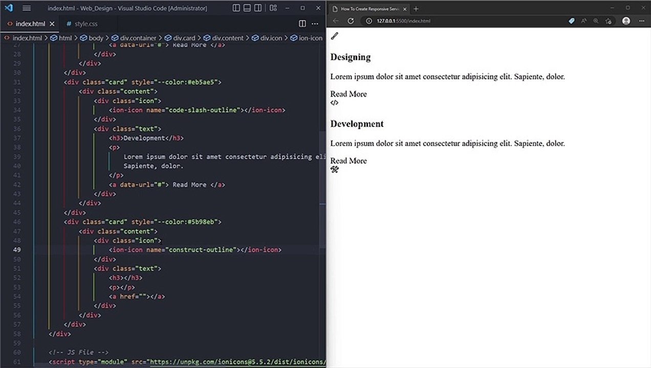 How To Create Responsive Services Section Using HTML and CSS - video ...