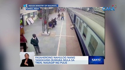 Pasaherong nahulog nang tangkaing bumaba mula sa tren, nasagip ng pulis | Saksi