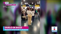 Maestra sorprende a alumnos en duelo de baile