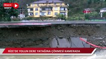 Rize'de yolun dere yatağına çökme anı kamerada 