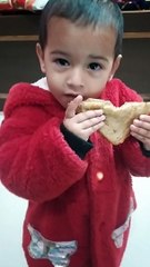 Cute Trishu saying mother putted butter on bread