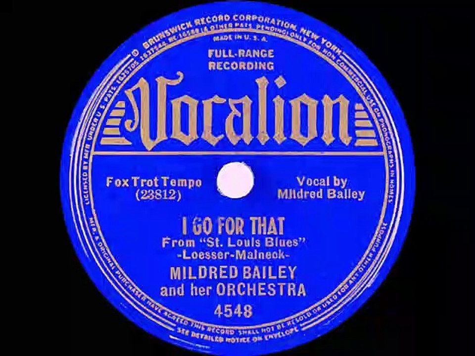 1938 Mildred Bailey Her Orchestra I Go For That