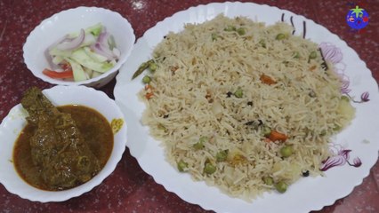 Veg Pulao, Chicken Curry and Salad Mukbang, Vegetable Pulao ASMR