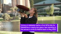 Aryna Sabalenka celebrates Adelaide victory