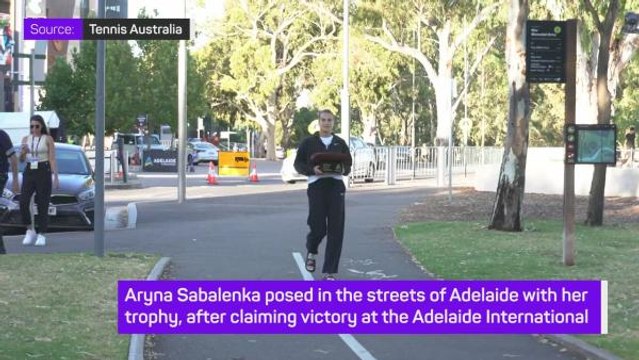 Aryna Sabalenka celebrates Adelaide victory
