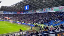 Leeds fans celebrate at Cardiff