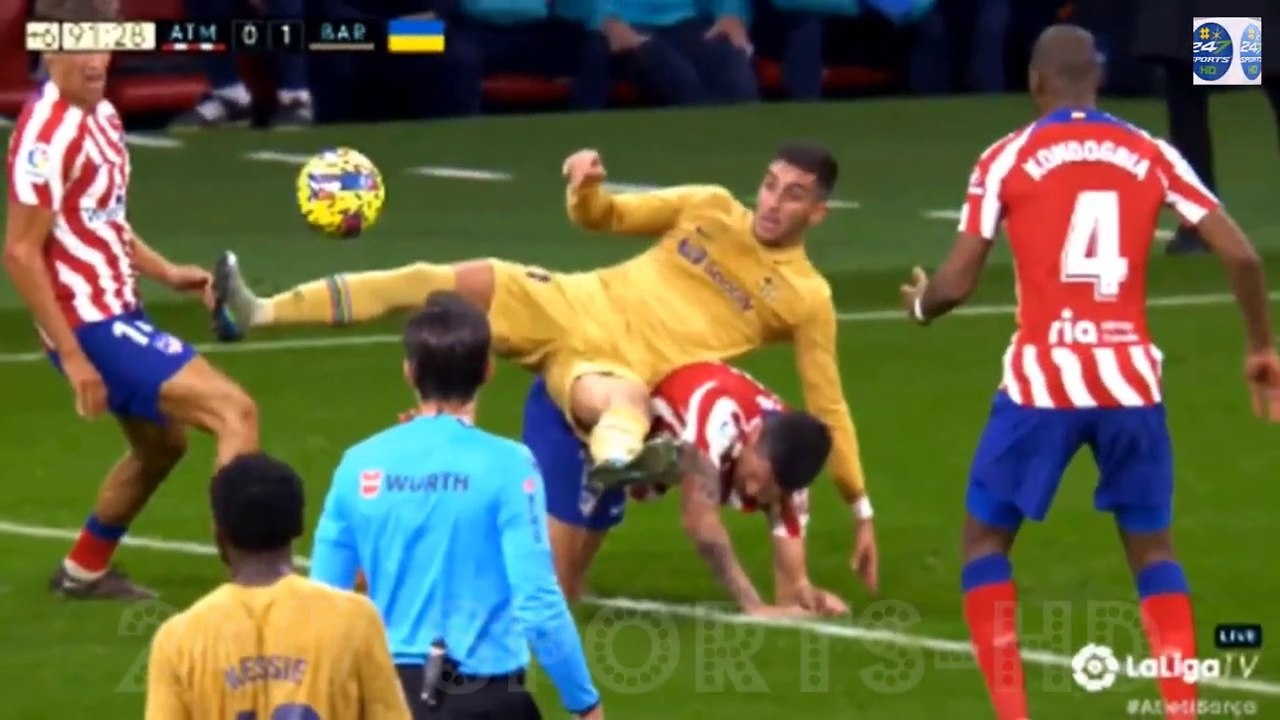 Barcelona Ferran Torres and Atletico Madrid's Stefan Savic with Both Players Sent Off for WRESTLING