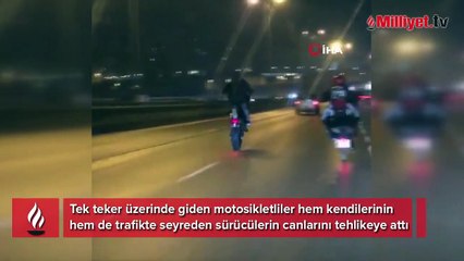 Motosikletlilerin tek teker terörü kamerada