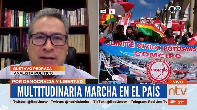 Las movilizaciones se incrementarán a nivel nacional porque la gente está indignada del autoritarismo del Gobierno de Arce , analiza Gustavo Pedraza, la marcha nacional por la libertad, democracia y justicia