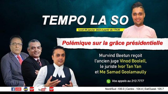 Murvind Beetun reçoit l'ancien juge Vinod Boolell, le juriste Ivor Tan Yan et Me Samad Goolamaully dans Tempo la So