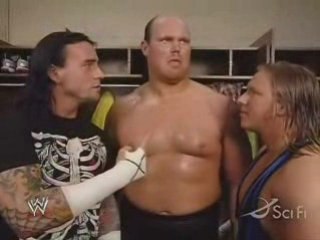 CM Punk, Jesse, & Festus backstage  3.18.08