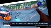 Mobil Pelat Merah Curi Ratusan Pembatas Jalan Portabel