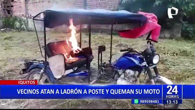 Iquitos: Vecinos capturan a delincuente y queman su mototaxi