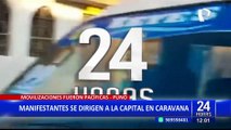 Puno: Manifestantes realizan caravana de buses para transportarse a la capital