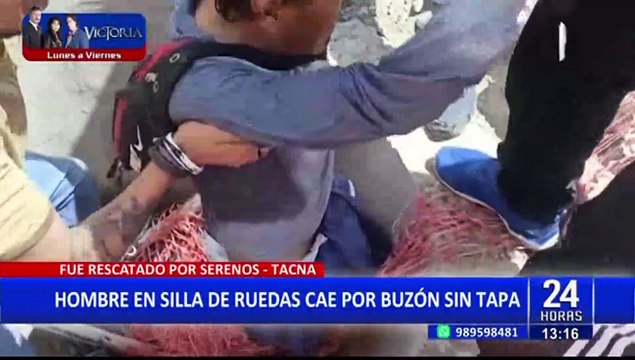 Tacna: Rescatan a hombre en silla de ruedas que cayó por buzón sin tapa