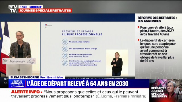 Pénibilité: Nous allons créer un fond d'investissement dans la prévention de l'usure professionnelle doté d'un milliard d'euros , affirme Élisabeth Borne