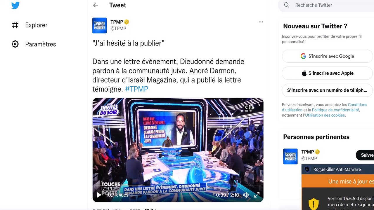 Dieudonné lettre d''excuse sur TPMP
