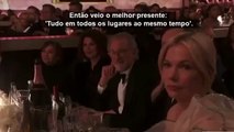 Globo de Ouro: atriz manda um 'cala a boca' em discurso e faz plateia rir