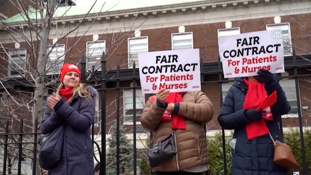 New York'taki iki hastane önünde 7 binden fazla hemşirenin grevi devam ediyor