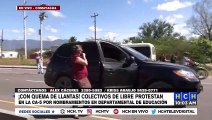 ¡Con quema de llantas! Colectivos de LIBRE protestan en la CA-5 por nombramientos en Departamental de Educación