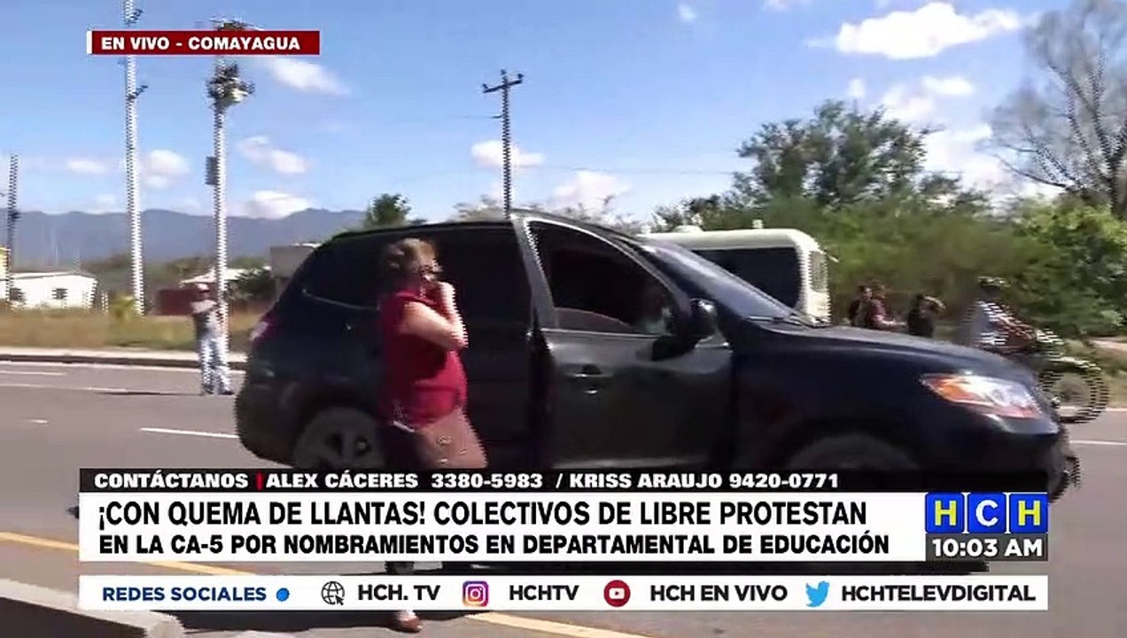 ¡Con quema de llantas! Colectivos de LIBRE protestan en la CA-5 por nombramientos en Departamental de Educación