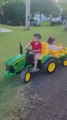 Little Boy Loses Cousin in Tight Turn on Toy Tractor