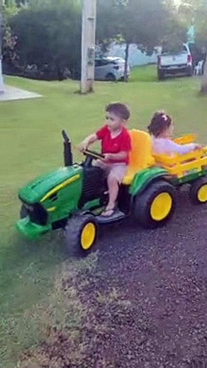 Little Boy Loses Cousin in Tight Turn on Toy Tractor