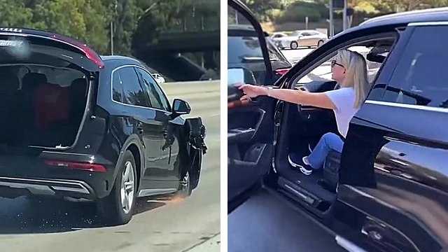 Une conductrice roule sur l'autoroute avec une roue en moins et percute une voiture à un feu rouge