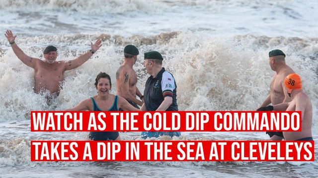 Watch as the Cold Dip Commando takes a dip in the sea at Cleveleys