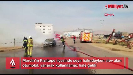 Mardin'de seyir halindeki otomobil alev alev yandı