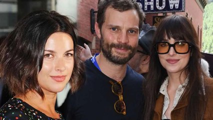 Amelia Warner shows no signs of worrying about Jamie Dornan & Dakota as he returns to "Fifty Shades"