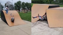 Mullet kid gets his head RAMMED INTO the edge of a skate ramp *YIKES!*