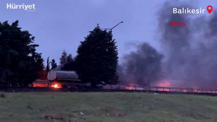 Balıkesir'de su tankeri, alev alev yandı