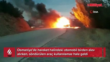 Seyir halindeki otomobil alev aldı