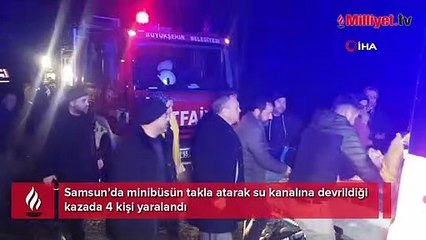 Kontrolden çıkan minibüs su kanalına devrildi