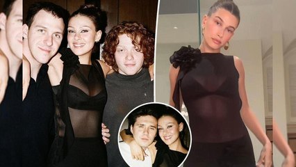 Black, translucent skirts worn by twins Nicola Peltz and Hailey Bieber