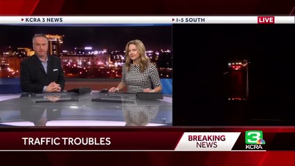 Big rig hangs over Yolo County bypass